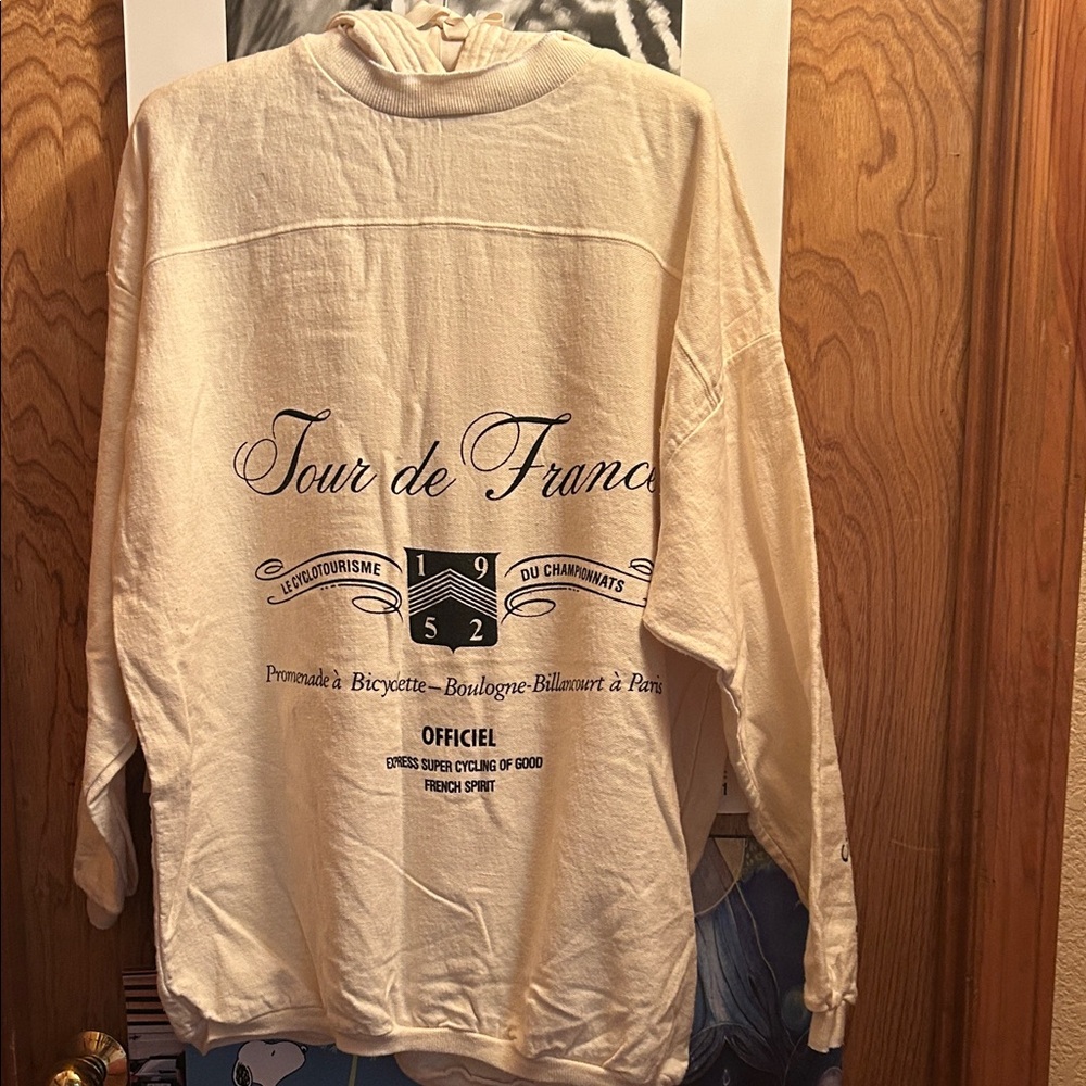 Vintage Tour de France Cream Long Sleeve Sweatshirt with Hood